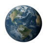 Earth: Blue planet with white clouds and green-brown continents